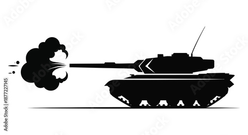 A striking black silhouette of a tank firing with a dramatic explosion effect silhouette