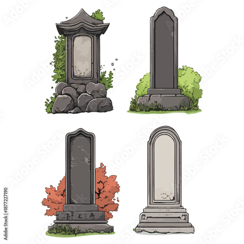 qingming festival, asia, tombstone collection, festival, vector, transparent background, monument, icon, graveyard, death, monument, gravestone
