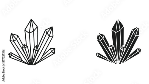 Crystal Cluster Vector Illustrations - Black and White Designs