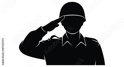a black silhouette of a soldier saluting with a helmet silhouette high quality