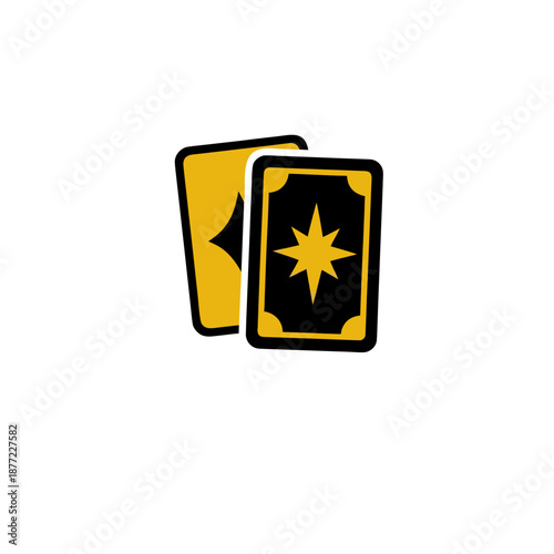 Vibrant Playing Card Deck Icon featuring Golden Accents and a Stylized Star Design, representing Gaming, Entertainment, and Fortune Telling Concepts in a Modern Vector Style