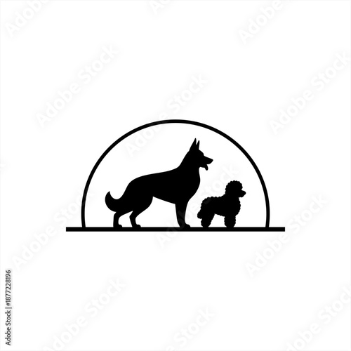 Silhouette of Dog and Puppy Together.