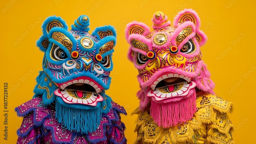 Fototapeta premium Vibrant lion dance masks
