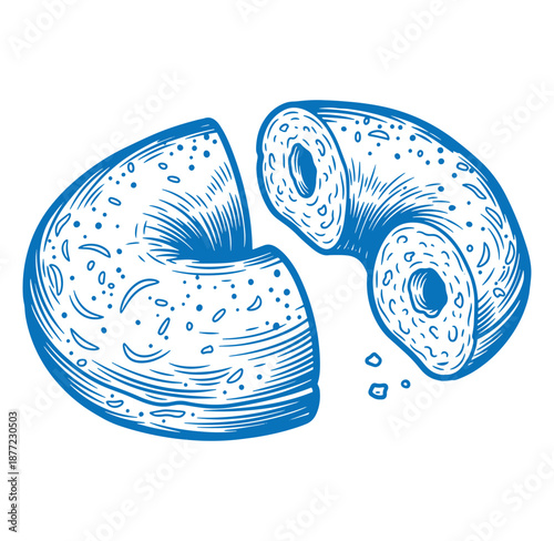 blue illustration of a broken bagel on a white background