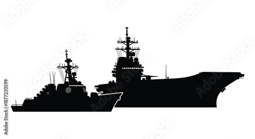 Detailed depiction of a large naval battleship against a white background a striking silhouette