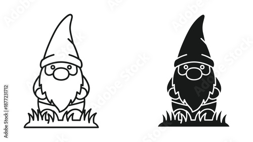Gnome Vector Illustration, Black and White Gnome Design