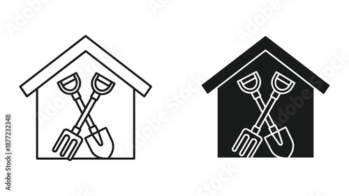 House Construction Logo Design with Shovel and Trowel