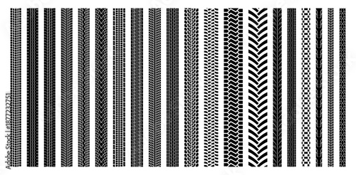 タイヤ跡のシームレスベクターセット（パターンブラシ対応）｜Seamless Tire Track Vector Set / Tread Pattern Brush
