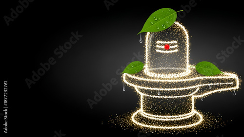 Mahashivratri glowing shiva lingam with belpatra leaves luminous worship spiritual hindu devotion festival puja prayer temple culture meditation divine art sacred illustration design
