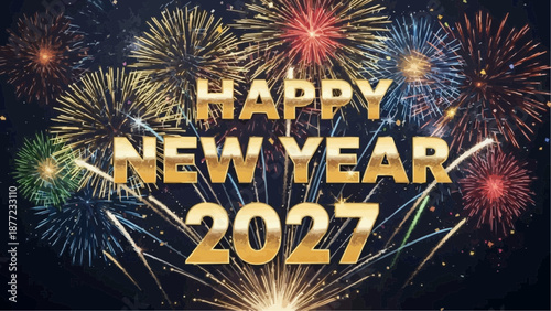 Vibrant fireworks display celebrating Happy New Year 2027