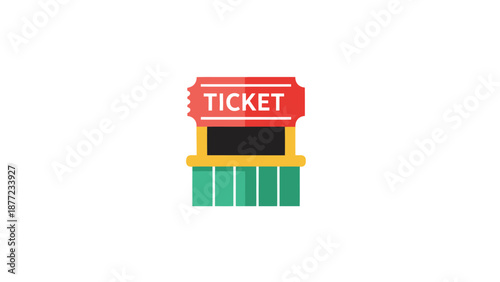 Ticket booth with red sign, flat design vector illustration