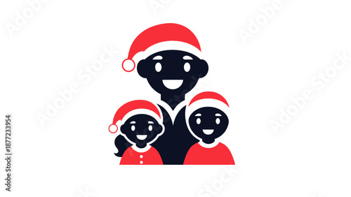 Happy Family Wearing Santa Hats