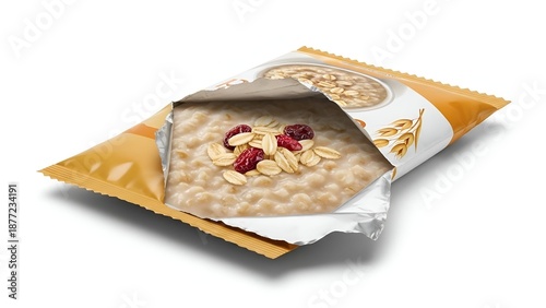 Instant porridge pack with oatmeal texture and nuts, isolated, Feedio Imagen