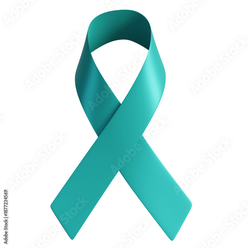 Obraz na plátně Teal Ribbon Symbol of Ovarian Cancer Awareness Month, Sexual Assault Awareness Month, Cervical Cancer, Mental Health such as PTSD, OCD, anxiety disorders and other awareness