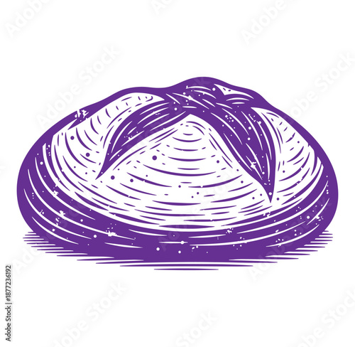 Purple illustration of a loaf of bread with decorative crust lines on white