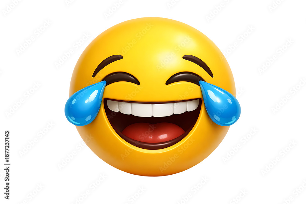 Fototapeta premium Laughing crying face emoji with tears of joy on transparent background high quality professional detailed modern elegant stylish clean crisp vibrant