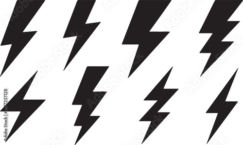 Lightning Bolt Silhouettes Set Black Vector Collection, black and white silhouette, vector and illustration	