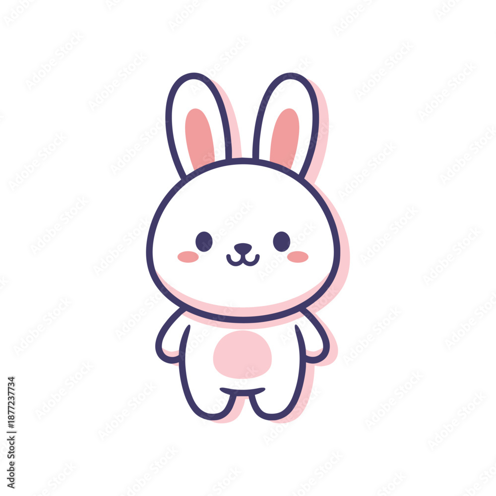 Obraz premium Cute cartoon bunny character with pink accents on white background