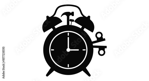 A striking black silhouette of a vintage alarm clock showcasing a classic timekeeping design silhouette