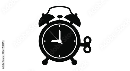 A striking black silhouette of a classic twin bell alarm clock time ticking away silhouette