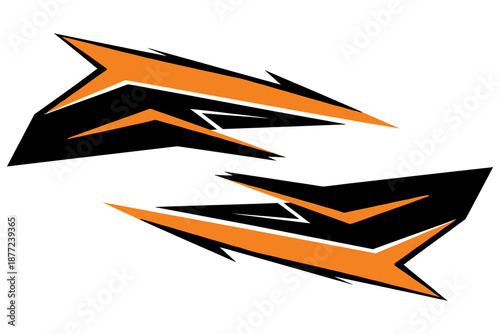 Abstract orange and black graphic design elements on white background.