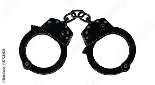 A stark black and white illustration of metal handcuffs symbolizing restraint and legal consequences silhouette