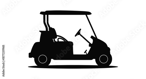 A stark black outline depicts a classic golf cart design emphasizing simplicity silhouette