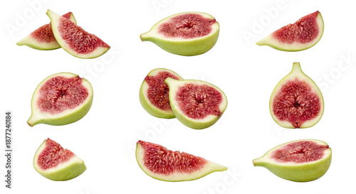 Fresh Ripe Figs Sliced and Whole Isolated on White Background