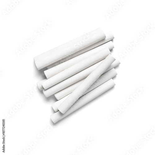 Many chalks on white backgr...
