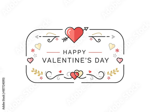 Valentine's Day celebration illustration with hearts and flowers in a decorative frame
