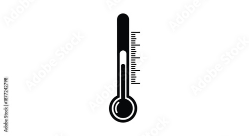 A simple black thermometer icon against a white background showcasing a distinct silhouette