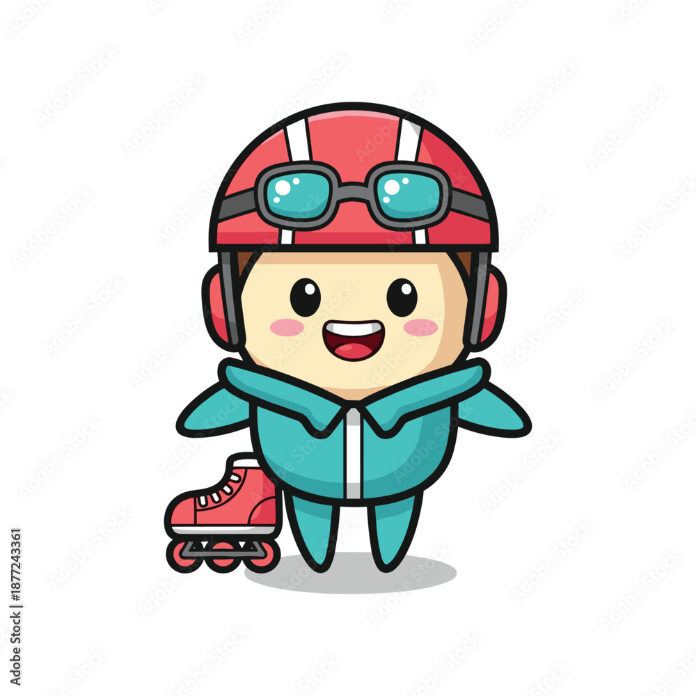 Fototapeta premium Cartoon Character on Roller Skates Illustration
