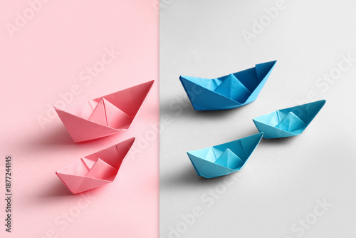 Pink and blue origami boats...