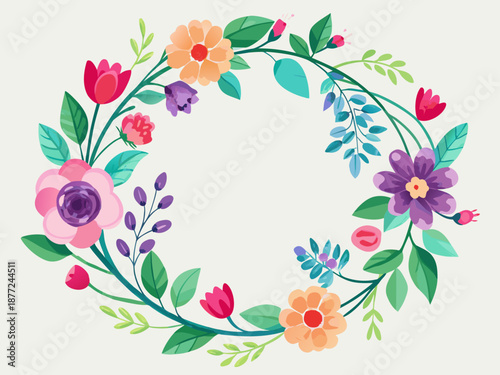 Illustration of a plant wreath. Vector illustration. Watercolor style. Ornament. Plants. Grass. Flowers. Herbs.