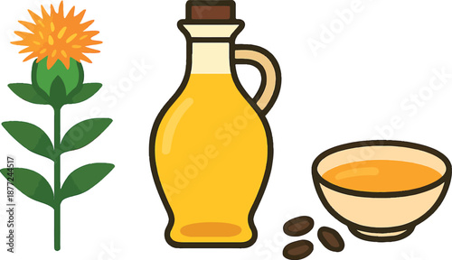 Safflower Oil and Coffee Illustration