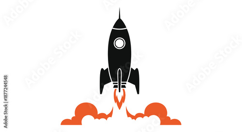 A striking visual of a rocket launching with fiery exhaust trails a captivating silhouette