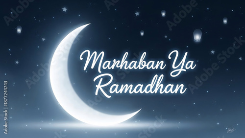 Ramadan Greeting with Crescent Moon and Stars 1.