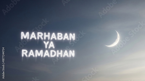 Crescent Moon Marhaban Ya Ramadhan Greeting.