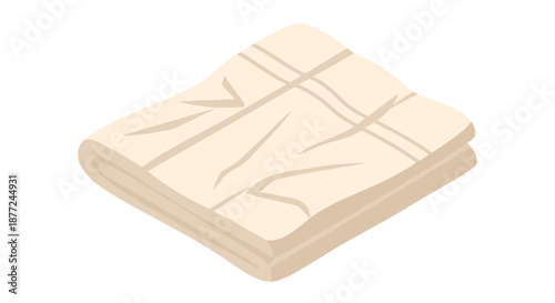 Wrinkled cotton towel neatly folded and isolated on a white background, showcasing its soft texture and subtle creases in a minimalistic composition