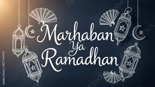 Ramadan Greeting with Lanterns and Moon.