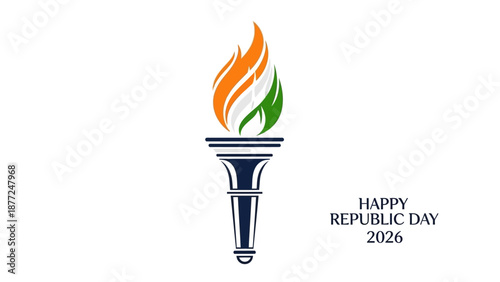 Vector illustration of a torch with orange, white, and green flames celebrating Republic Day in India with a character design.
