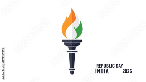 Vector illustration of a torch with tricolor flames celebrating Republic Day in India 2026 with a patriotic theme.
