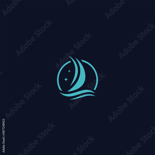 Nautical emblem with stars and waves