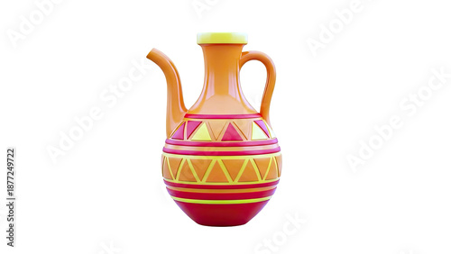 Stylized Orange and Red Ceramic Jug with Geometric Patterns