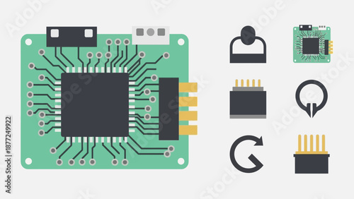 Close-up of a green circuit board with various electronic components