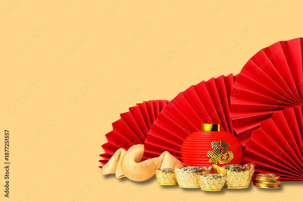 Obraz premium Festive decorations set for Chinese New Year celebration