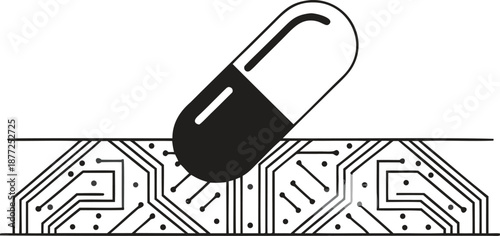 Dark gray capsule on circuit board background