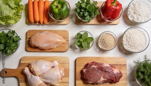 raw meat and vegetables