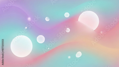 Abstract Pastel Bubbles Floating on a Colorful Gradient Wave Background