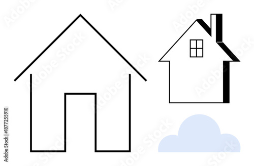 Real estate, construction, homeownership, architecture, residential properties, design concepts. Minimalistic house outlines with a blue cloud. Real estate and construction theme